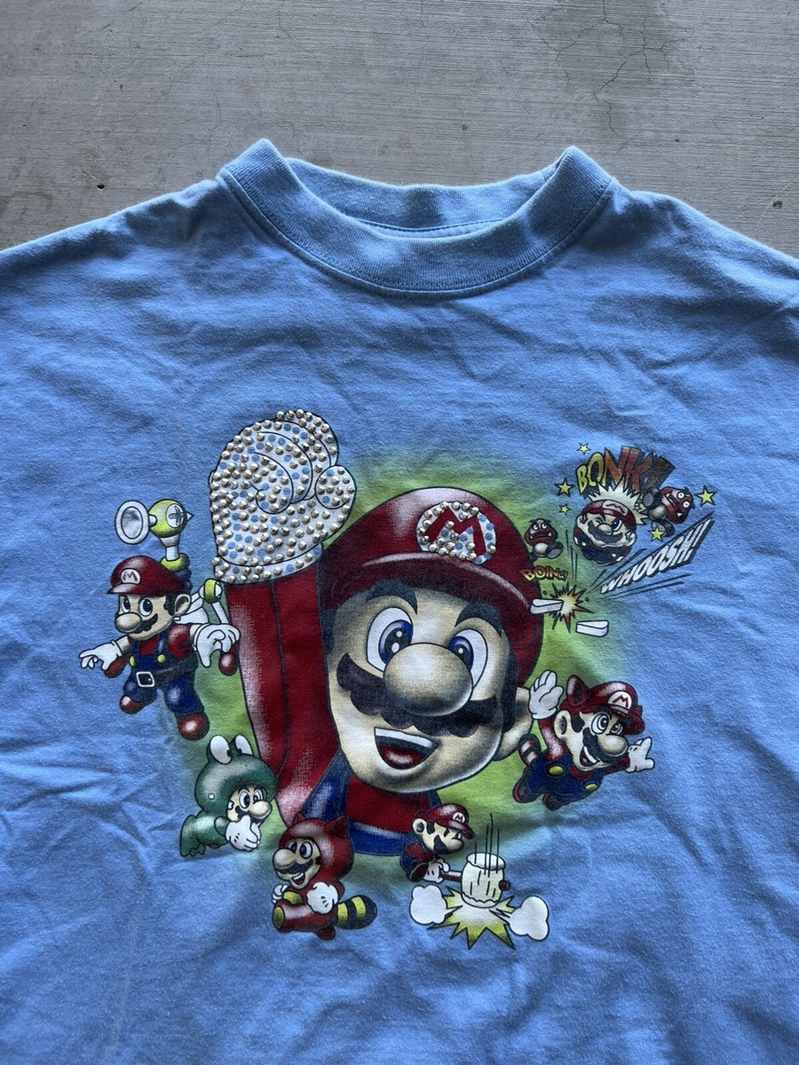 Vintage Super Mario Bros Game Promo Bootleg Bling Light Blue
