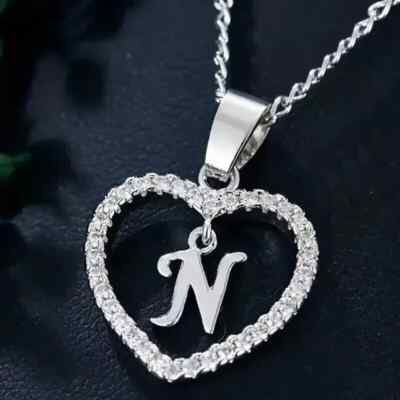 1.0Ct Round Cut Real Moissanite Initial ''N'' Letter Pendant 14K White Gold Plated