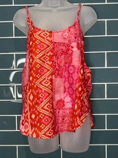 WOMENS FREE PEOPLE PINK RED AIRY COTTON FLORAL MIXED PATTERN BOHO TANK TOP S