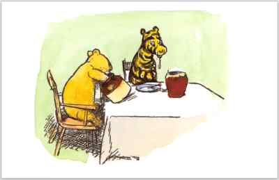 Modern Postcard: Winnie-the-Pooh - Pooh and Tigger Share Some Honey