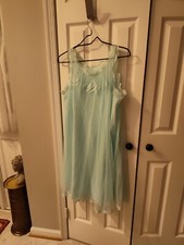 Vtg Gossard Artemis Pale Teal Blue Lined Chiffon Lace Babydoll Nightgown L Large
