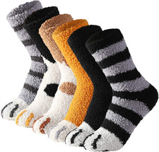6 Pairs Women  s Cat Paw Socks Winter Fuzzy Plush Slipper Cozy Warm Socks