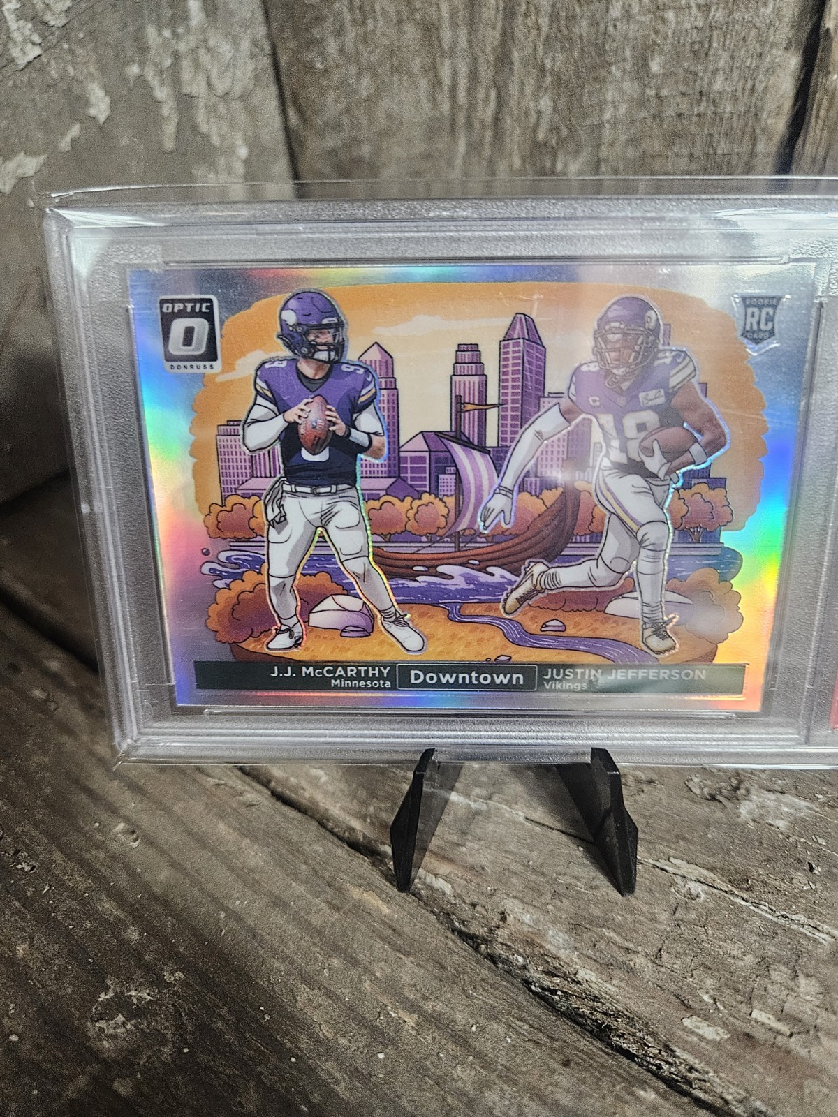 2024 Donruss Optic JJ McCarthy Justin Jefferson Downtown Duos RC SSP #9 PSA 9 view 2