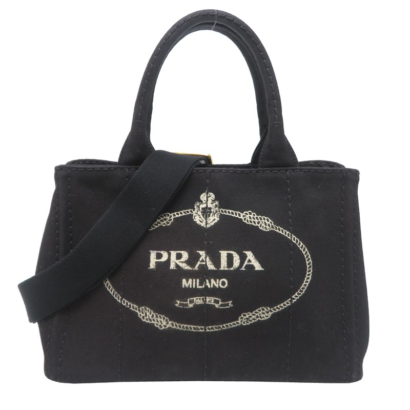 PRADA Canapa PM 1BG439 Tote Bag Canvas Black Ladies DH91207 from japan