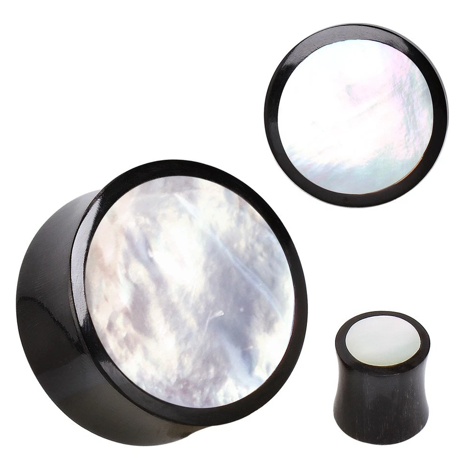 PAR de tapones para orejas orgánicos de cuerno de búfalo con incrustación de madreperla Foto 4 de 4