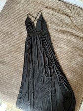 Windsor Black Satin Maxi Dress V-Neck Strappy Sleeveless Solid Long Size S