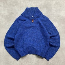 Ems Jumper Mens Medium Vintage Shawl Collared Wool Chunky Knit Sweater, Blue