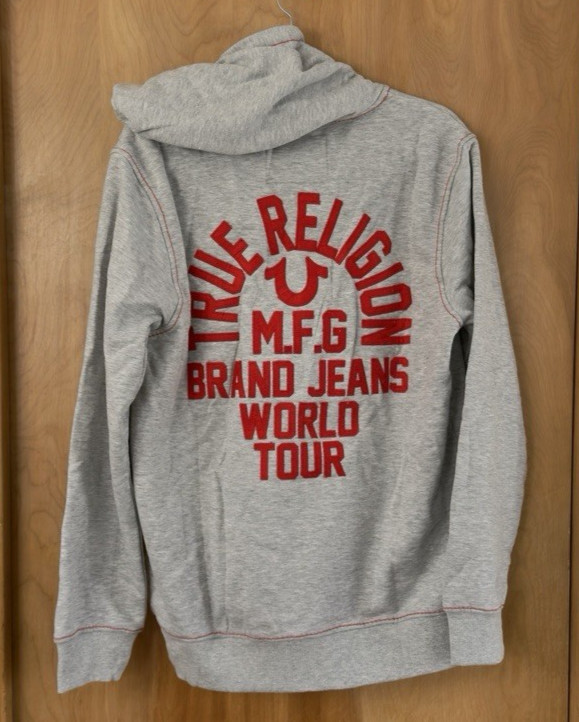 True Religion Men's Big T Slub Zip Up Hoodie Sweatshirt Heather Gray Sz M NWOT thumbnail 3