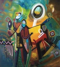 Original Acrylic painting on rolled canvas signed. Unframed. Size: 31”X 36”