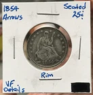 1854 Arrows 25C Silver Liberty Seated Quarter Dollar VF Details Flattened Rim