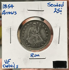 1854 Arrows 25C Silver Liberty Seated Quarter Dollar VF Details Flattened Rim