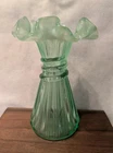Vintage Fenton Wheat Vase In Willow Green 7.5 In Original Box