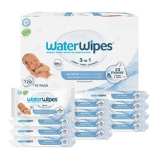 WaterWipes Sensitive Baby Wipes 99.9 Water Unscented Hypoallergenic 720ct,12pk