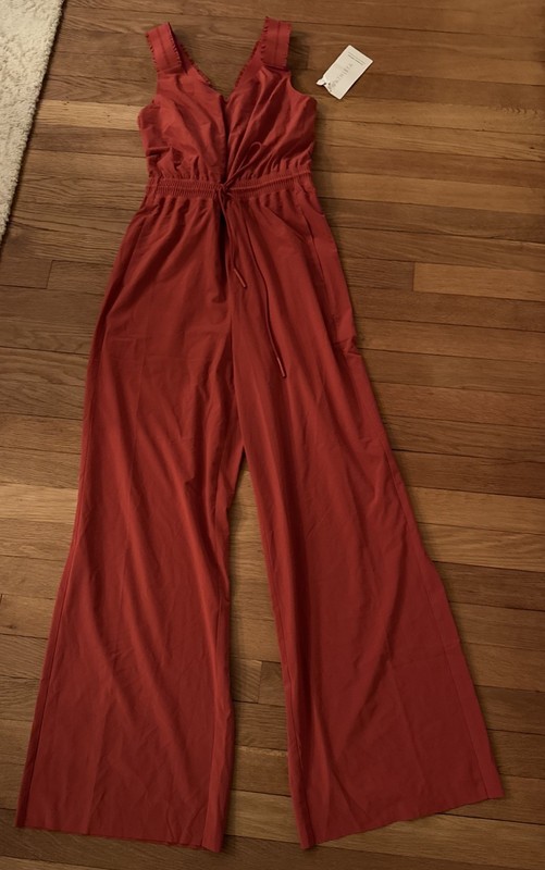 Athleta Savannah Jumpsuit Currant Red Size 0 Sleeveless Drawstring Ruffle NWT