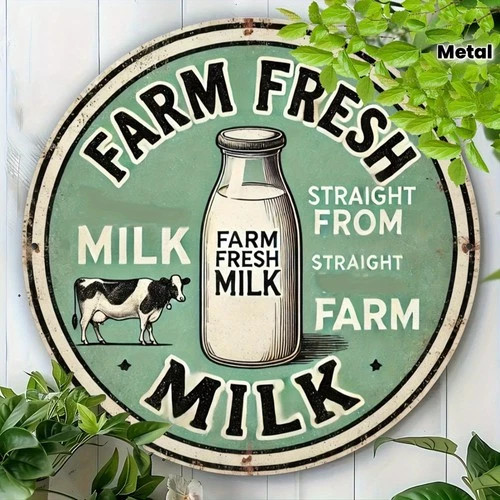 Vintage Farm Fresh Milk Tin Metal Signs Home Décor 8x8 Inch Rustic Aluminum Wall