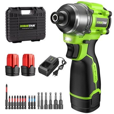 Robustrue 16.8V Max Brushless Impact Driver Kit, 1416 In-lbs 1/4 Inch, Green