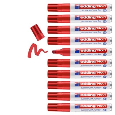 edding No. 1 permanent marker - red - box of 10 - chisel nib 1-5 mm - waterproof