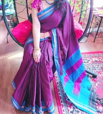 Indian Bollywood Khun Saree Maharastrian Cotton Silk Handloom Sari Art Silk Sari