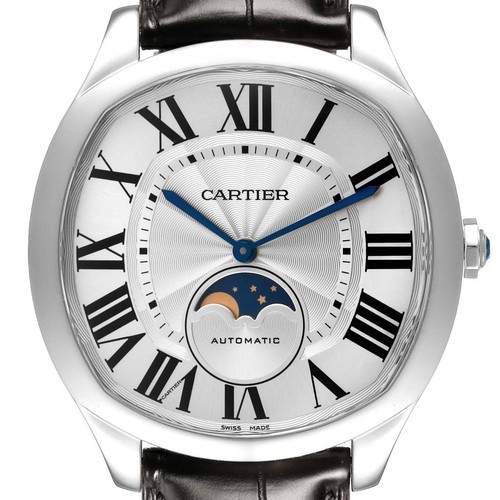 Cartier Drive Moonphase Silver Dial Steel Mens Watch WSNM0008 Card