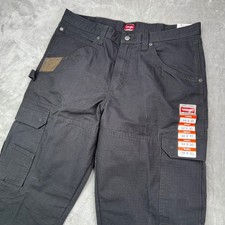 Wrangler Ranger Cargo Pants Mens 34x30 Black Solid Ripstop Workwear Relaxed Fit