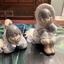 2 NAO By Lladro Figurines Handmade In Spain Eskimo Boy & Girl #1298 & #1397