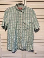 Simms Big Sky Shirt Men Medium Bahamas Plaid Pearl Snap Embroidered Vented SS
