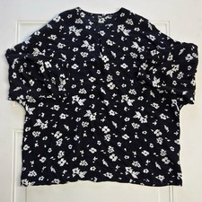 Uniqlo Women’s Sz L Rayon Keyhole Front Black Floral Blouse Tunic Top