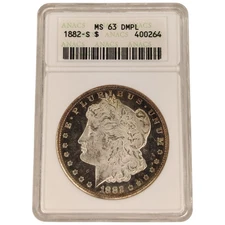 1882 S MORGAN ANACS Soapbox MS63 DMPL DEEP MIRROR “Eye Pleasing” 1A
