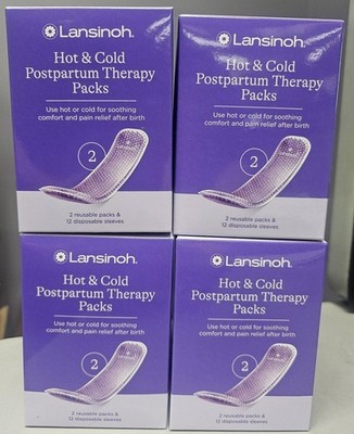 4 X LANSINOH Hot & Cold Postpartum Therapy Pks - 2 Reusable Pads & 12 Sleeves/EA