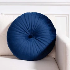 Vallory Navy Blue 16" Button Tufted Round Throw Pillow