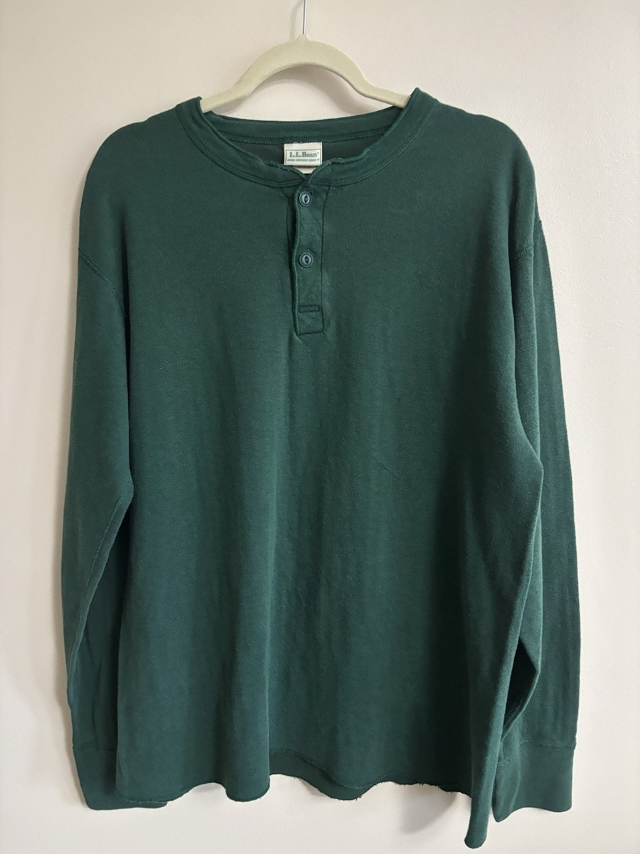 90s LL Bean Mens River Driver Shirt Forest Green Large Henley Wool 