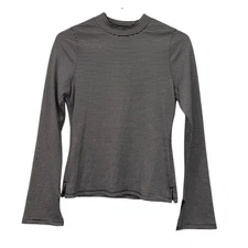 AYR Mock Turtleneck Womens XS Black White Striped Cropped Top Shirt 