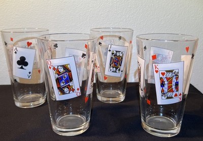 Set of 4 Luminarc Pub Beer Glasses Playing Cards Man Cave Party 16 oz NEW