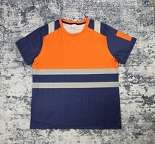 Men's High Visibility Safety T-Shirt Orange Navy Reflective Work Shirt Size L...