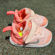 Nike Free Run Baby & Toddler Trainers Pink/Orange Hook & Loop Mesh UK 3.5