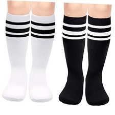 Kids Soccer Socks Toddler Soccer 3-6 Years 2 Pack Black/White, White/Black