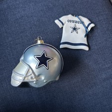 Lot of 2 Dallas Cowboys Christmas Ornaments Helmet and Jersey Kurt Adler
