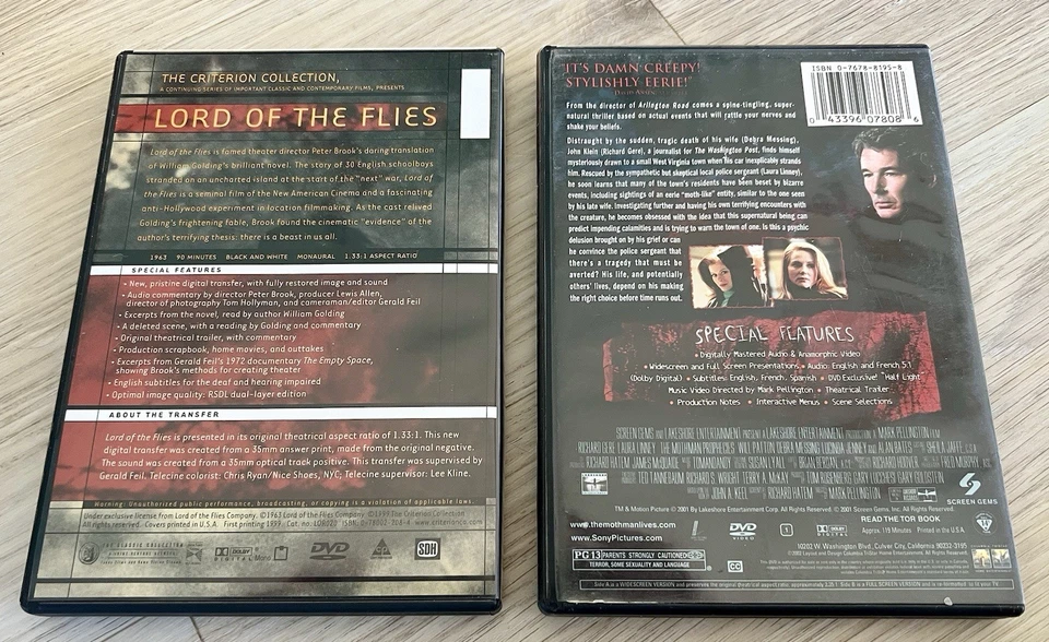 LORD OF THE FLIES 1963 B&W and THE MOTHMAN PROPHECIES DVD Richard Gere - Image 2 of 2