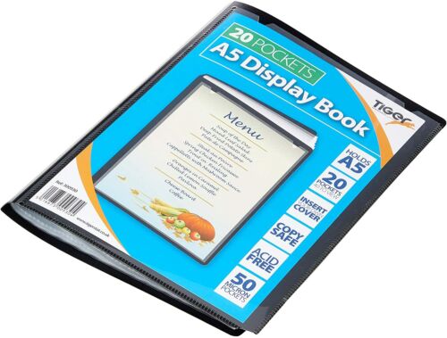 Tiger A5 Black Display Book 20 Pocket Presentation Folder With Plastic Pockets - Picture 1 of 5
