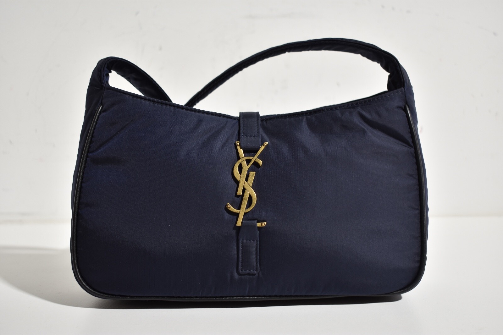 Borsa a tracolla Saint Laurent 5 A 7 YSL Nylon Rigenerato Blu Navy Logo Bronzo