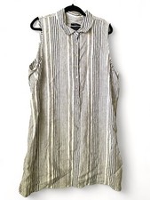 NWOT Tahari Linen Shirt Dress Women Plus Size 2XL Stripe Shift Sleeveless New