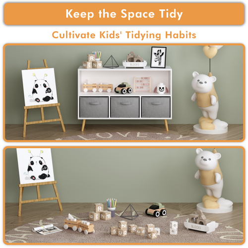 Kids Bookcase Children Book Display Toy Storage Cabinet Organizer w/Drawers Gray - 第 8/24 張圖片
