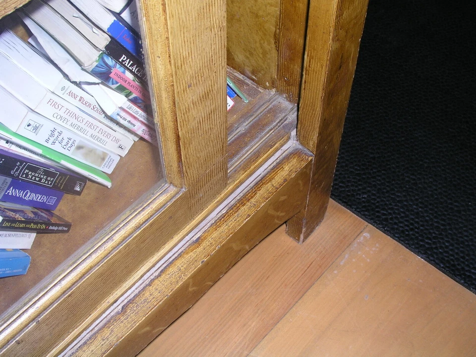 Librería antigua cofre armario 2 puertas correderas de campo pintada en grano siglo XIX Foto 3 de 4