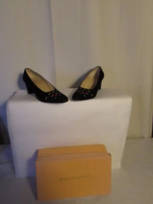 escarpins vintage EVELINS daim noir et cuir de couleur pointure 4 (37) - Photo 1/4