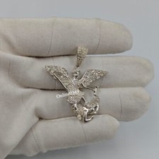 Mens Religious Jewelry In Natural Diamond 925 Silver Flying Angle Charm Pendant