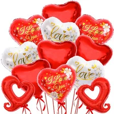 KatchOn Red and White I Love You Balloons - 18 Inch Pack of 12 | Love Heart B...