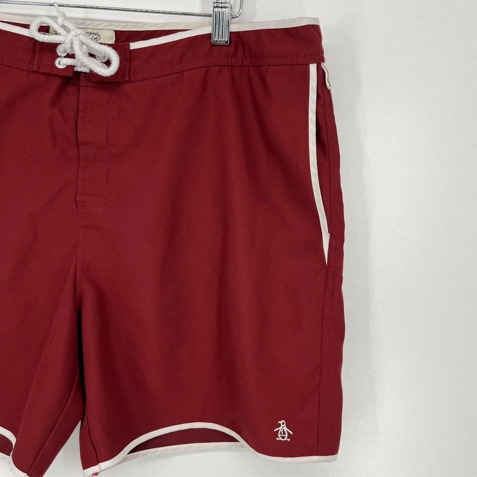 Bañador Penguin para hombre 36 rojo malla forrado cordón logotipo 6" entrepierna Foto 3 de 4