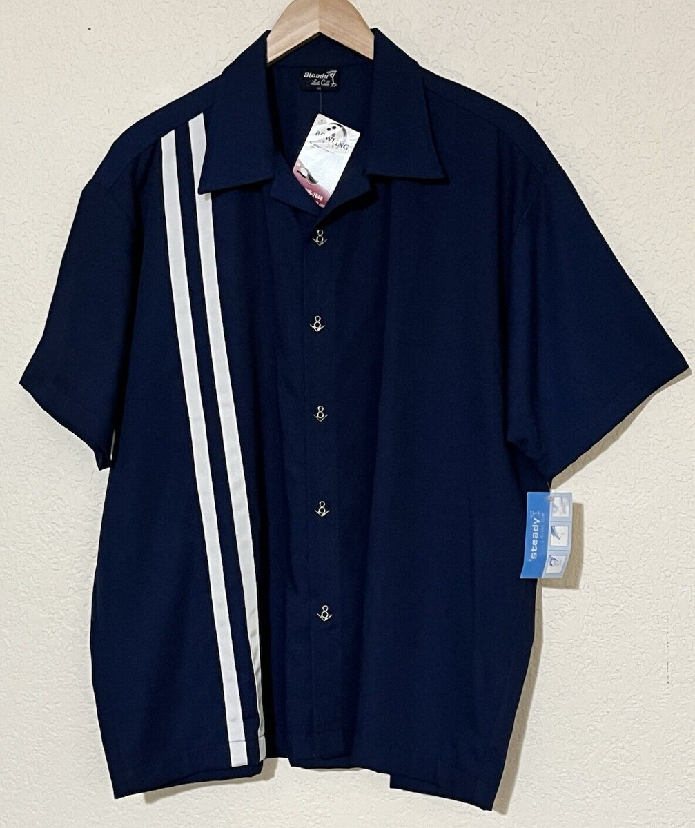 Steady Last Call V8 Rockabilly Bowling XL Shirt Navy Blue Steady Last Call V8 Rockabilly Bowling XL Shirt Navy Blue