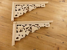 2 Huge Wood Corbels Mantle Shelf Brackets Large Grape Vine Porch 17 3/4" X 10"