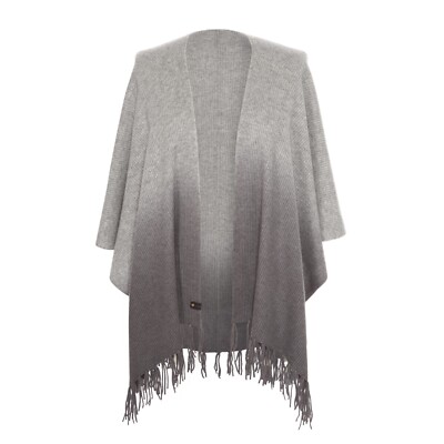 CODELLO CAPE MIR FRANSEN WOLLE MIT KASCHMIR RIPPSTRICK IN GRAU -20%